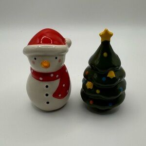 Festive Snowman and Christmas Tree Salt & Pepper Shakers